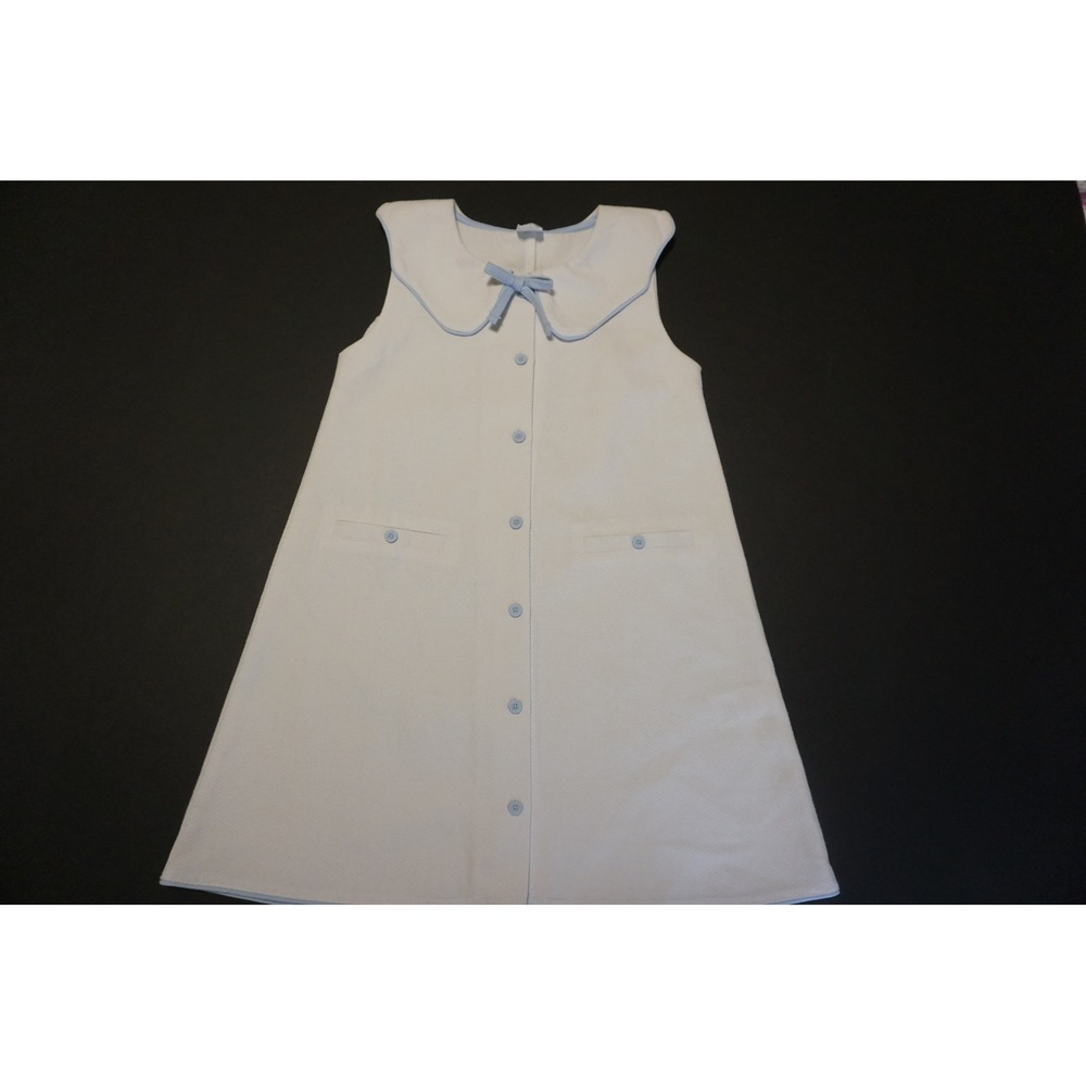 Edgehill Collection Girls White Pique Dress Blue Peter Pan Collar Size 5 - Picture 3 of 5